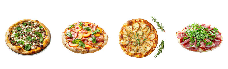 Different pizza flavors on transparent background