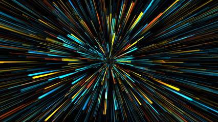 Colorful abstract fractal burst of light rays, glowing like an explosion of stars in space