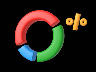 Pie diagram 3d icon with percentage icon. Isolated object on a transparent background