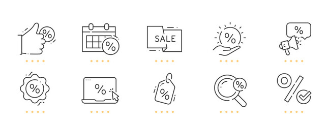 Discount, offer, sale line icons. Editable stroke
