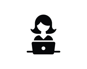 Woman working on laptop computer icon