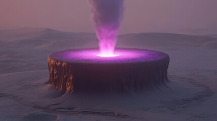 Glowing Purple Vortex Rising from Mysterious Crater in Alien Landscape