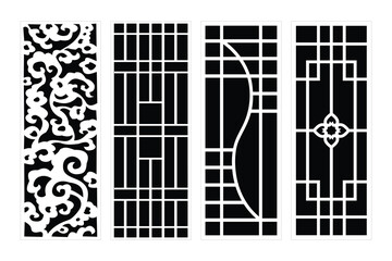 Set Of Four Decorative Panel Designs With Floral Geometric And Abstract Shapes