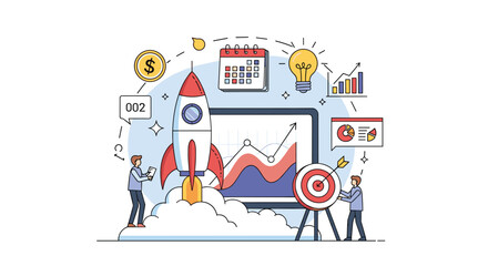 Naklejka premium Visualizing Business Growth Strategies and Financial Planning for Startup Success and Future Investments