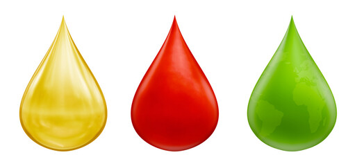 set of green earth eco water blood oil drop droplet liquid 3d element cutout