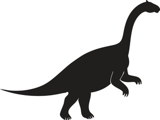 Silhouette of a long necked herbivorous dinosaur standing on a white background