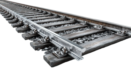  Ultra-Realistic Railway Track with Metal Texture on Transparent Background