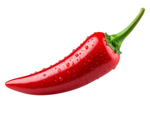 Wet Chili Pepper with Water Droplets and Shine, isolated on a transparent background”
