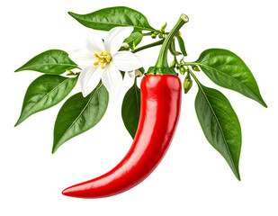 Chili Pepper with Leaf and Flower from Plant, Botanical Style, isolated on a transparent background”