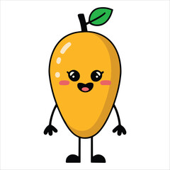 Mango fruit character in cartoon style vector illustration, ideal for juice packaging and kids food marketing.