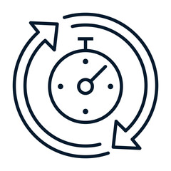 Hours, arrow in a circle. Fast response concept. Vector linear icon isolated on white background.