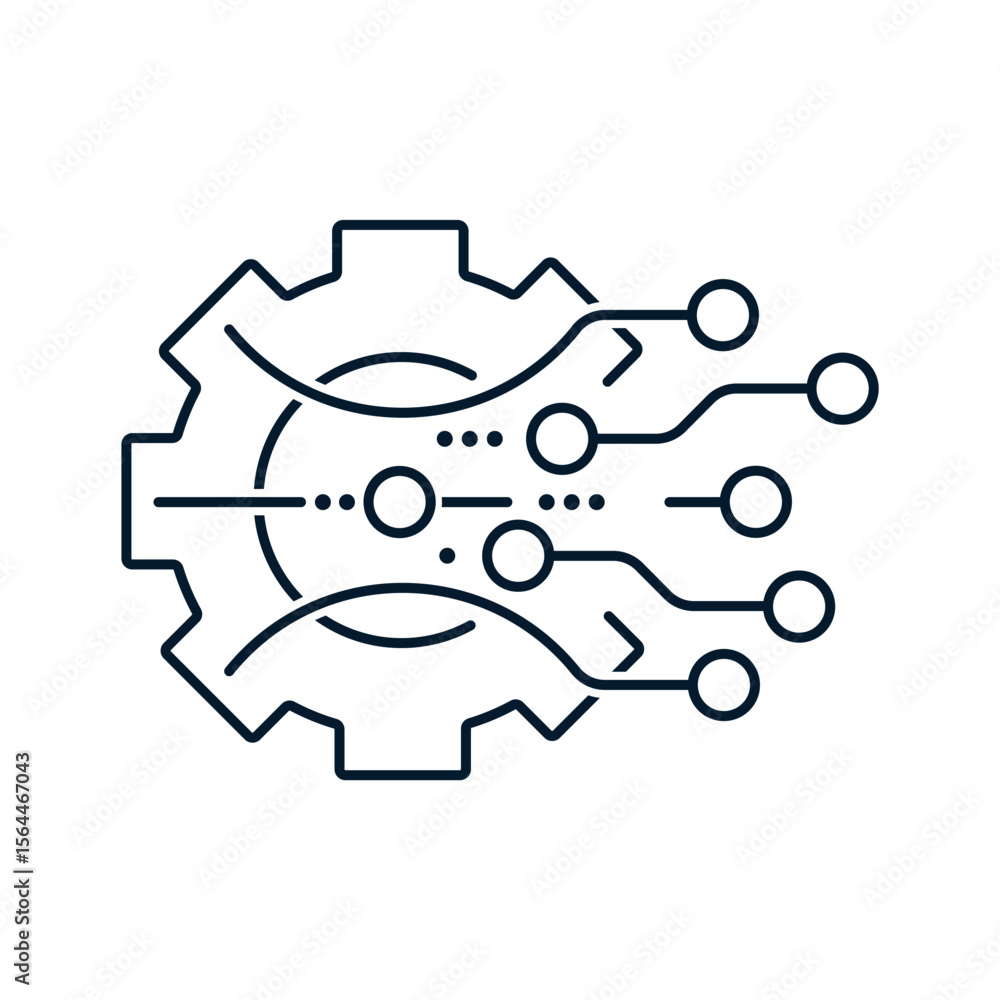 Poster gear, wires. concept of transformation process, digital technologies. vector linear icon isolated on