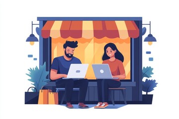 Mature, relaxed couple shopping online using laptop, representing leisurely approach to e-commerce and digital transactions, Generative AI