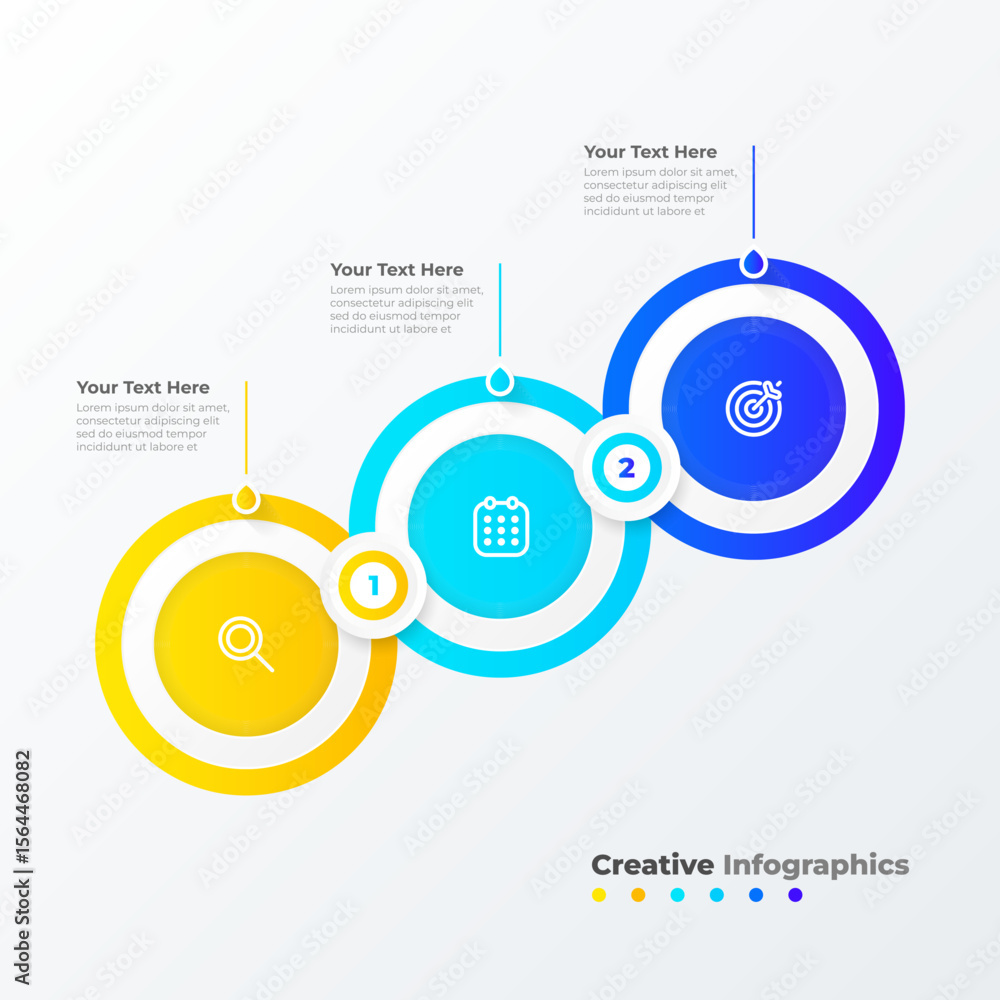 Poster modern 3 step connected circles infographic. business process and data visualization.