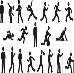 Obraz premium Dynamic Human Silhouettes: Diverse Stick Figures in Motion, Exercise, Sports & Everyday Activities