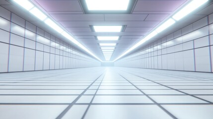Ethereal White Corridor:  Linear Perspective and Bright Fluorescent Lighting in a Modern, Sterile Space