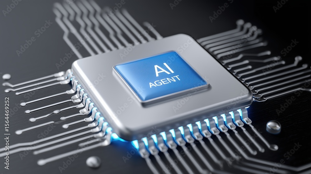 Aufkleber ai agent assistance and workflow automation concept, ai chip with circuit board, representing techno