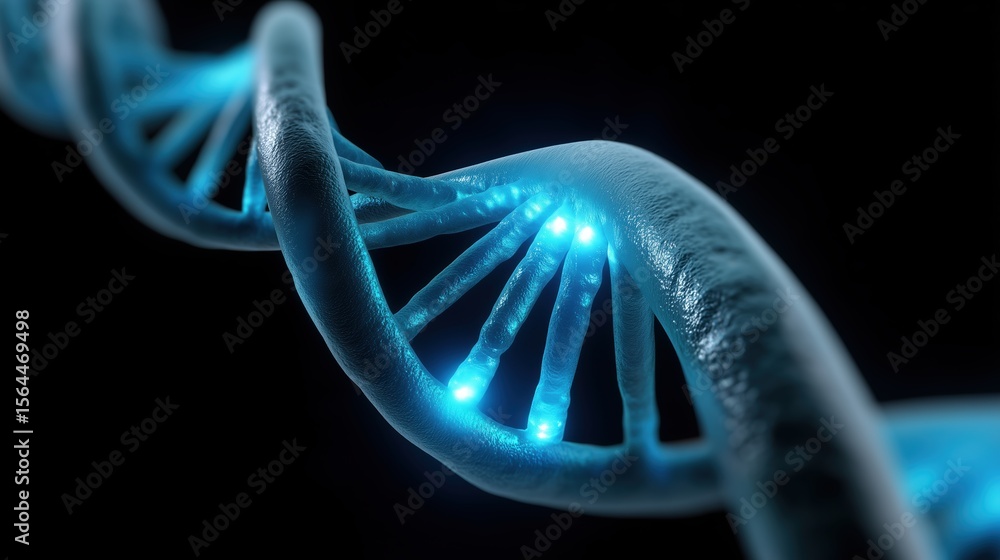 Poster 3d representation of a glowing dna double helix structure.
