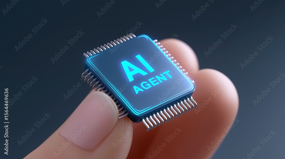 Aufkleber ai agent assistance and workflow automation concept, ai chip held by a finger representing technolog