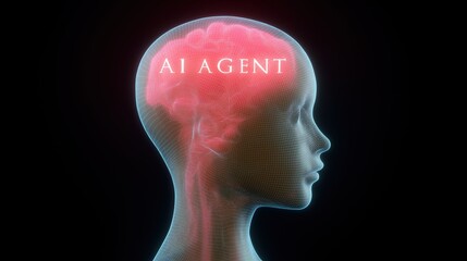 Obraz premium AI Agent assistance and workflow automation concept, AI-generated head illustration with neural design elements.