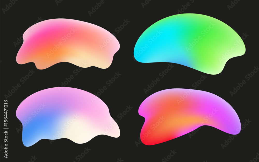 Poster fluid gradient shape collection. trendy abstract liquid form set isolated on black background