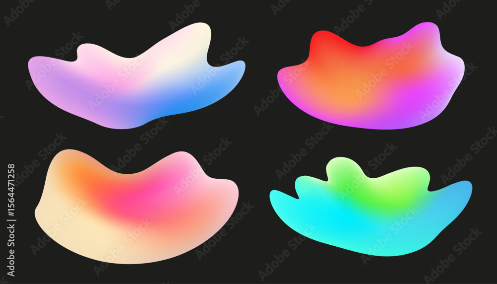 Poster fluid gradient shape collection. trendy abstract liquid form set isolated on black background