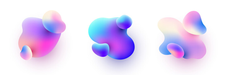 Liquid gradient 3d shapes set. Fluid dynamic blobs for banner or flyer design