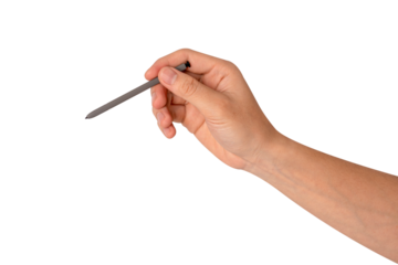 Hand using stylus pen isolated on transparent background.