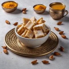Kaju Katli is a famous Indian sweet made with milk khoya cashews and sugar With copyspace for text
