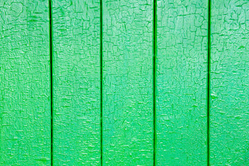 Wooden planks painted with green paint. Old boards with a green texture.