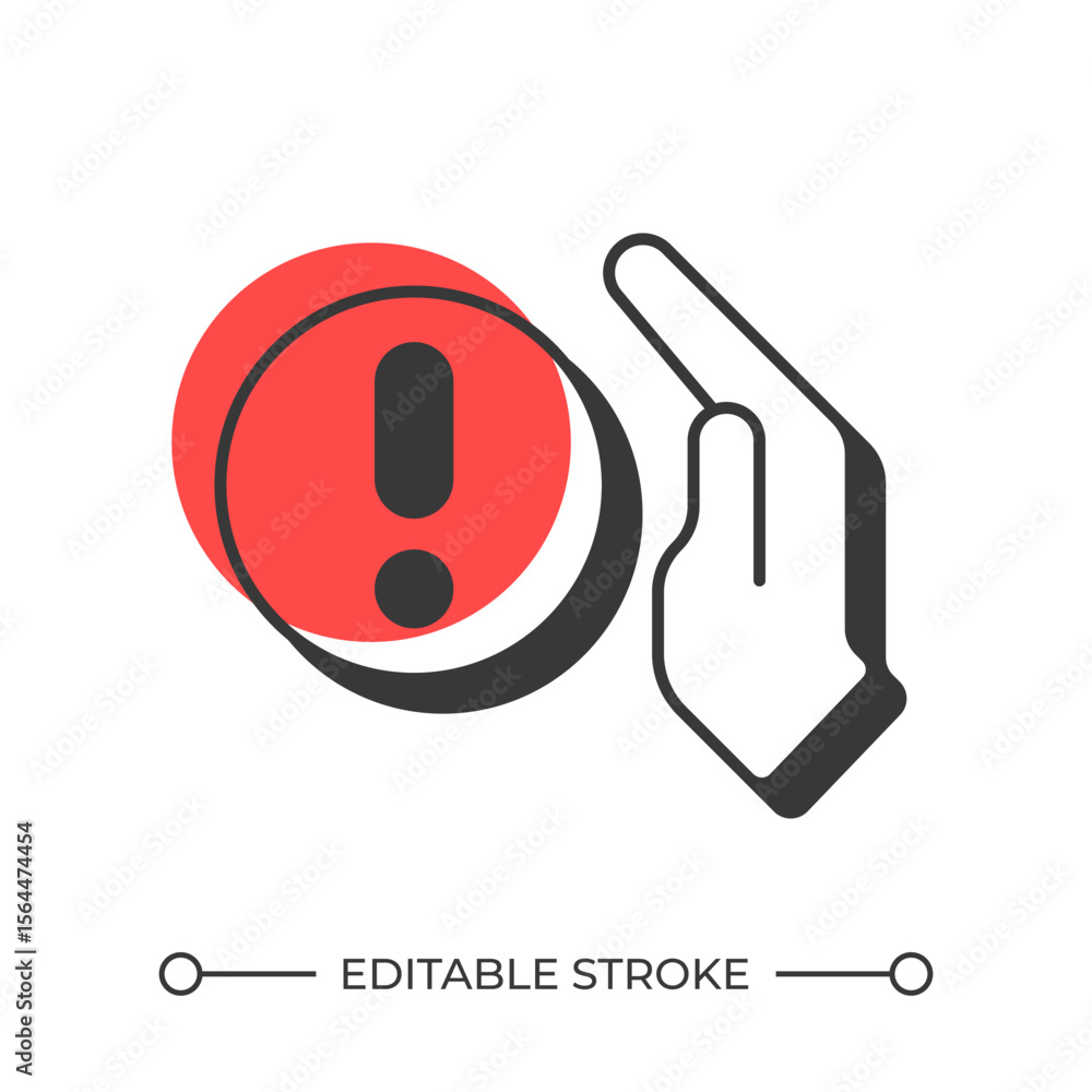Poster exclamation mark with hand offset shadow line icon. informational support service. warning notificat