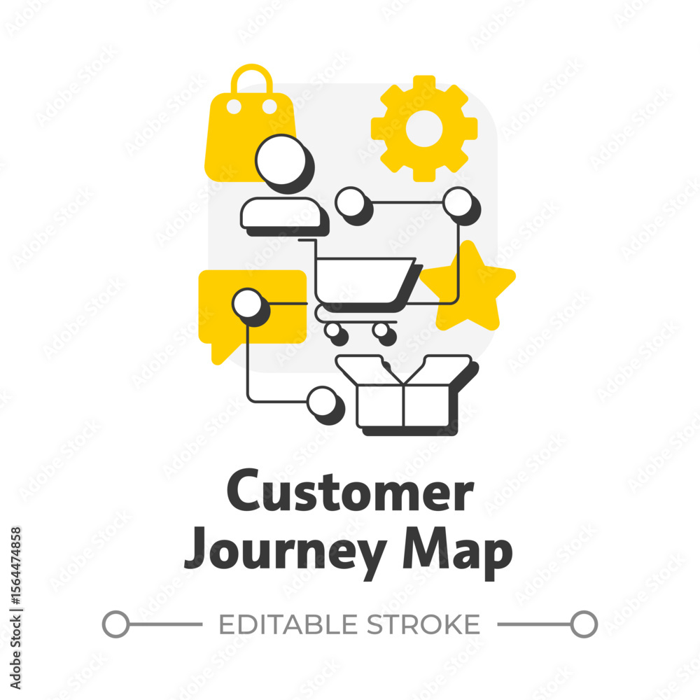 Aufkleber customer journey map flat outline concept icon. visual representation of entire experience. gap anal