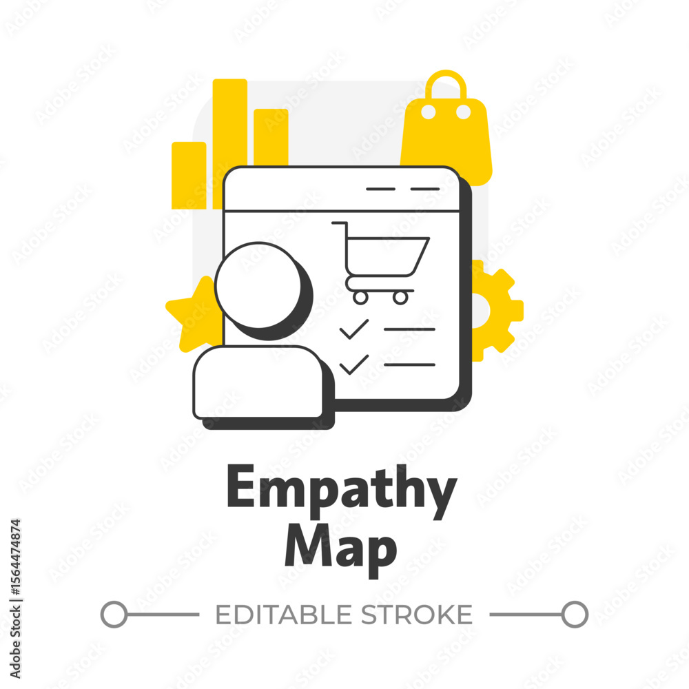 Poster empathy map flat outline concept icon. understanding organization perspectives. gap analysis tool. b