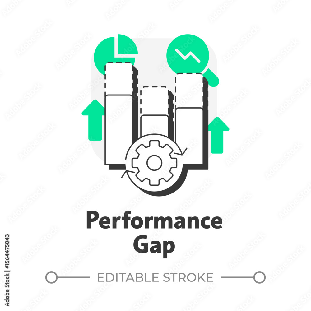 Poster performance gap analysis flat outline concept icon. find inefficiencies, underperformance and proces