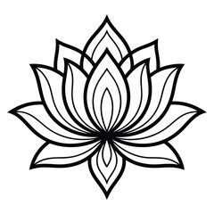 Fototapeta premium lotus tattoo drawing, floral drawing of lotus, black and white lotus outline art, lotus line art