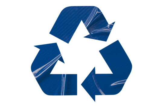 Blue recycle symbol paper isolated on transparent background