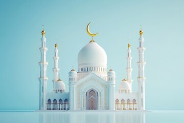 Majestic mosque with golden crescent for ramadan greetings and islamic architecture use