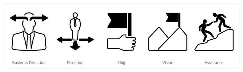 A set of 5 mix icons as business direction, direction, flag