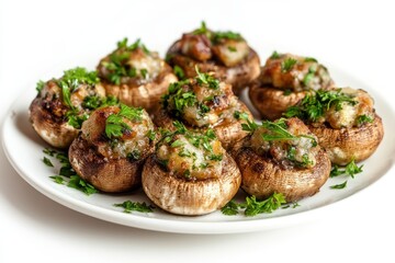 Delicious stuffed mushrooms with herbs, appetizer or side dish use cases.