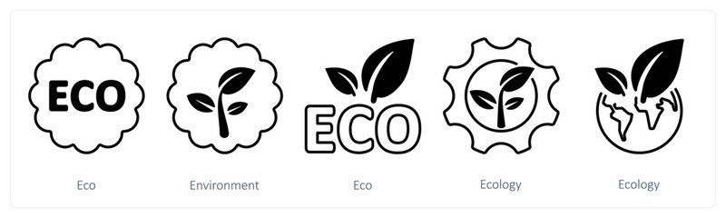 A set of 5 mix icons as eco, environment, ecology