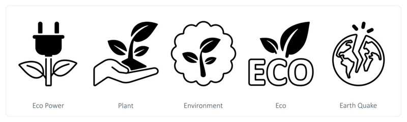 A set of 5 mix icons as eco power, plant, environment