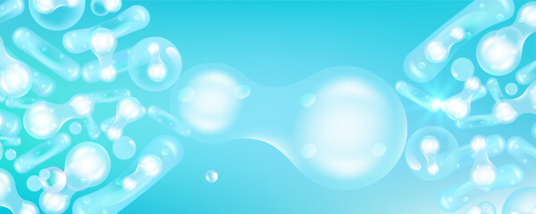 Probiotic and Hyaluronic acid skin solutions ad, blue collagen, and vitamin serum drops, cosmetic advertising background ready to use, illustration vector.	