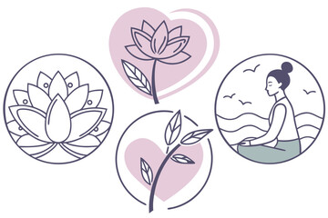 A collection of wellness and meditation icons on white background