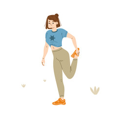 Stretching Exercise: A person in athletic attire is performing a stretching exercise, her body engaged in a dynamic pose that epitomizes physical fitness and an active lifestyle.