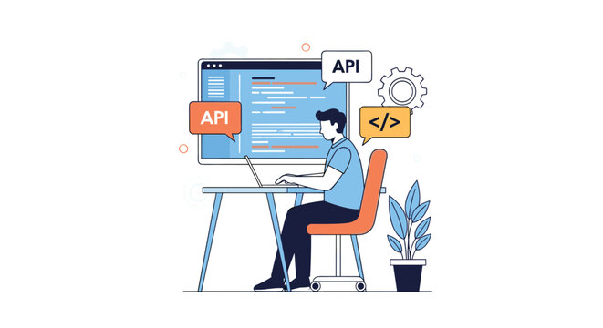 Software Developer Coding API Integration and Application Development on a Computer