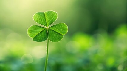 Blurred green shamrock background with focused four-leaf clover symbolizing luck and rarity