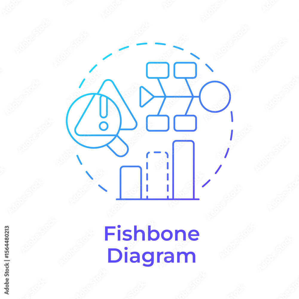 Poster fishbone diagram blue gradient concept icon. identify root causes of problem. gap analysis tool. bus
