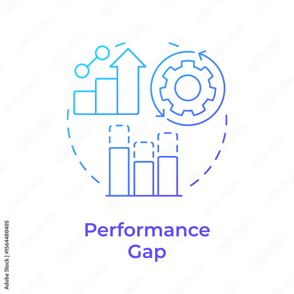 Poster performance gap analysis blue gradient concept icon. find inefficiencies, underperformance and proce