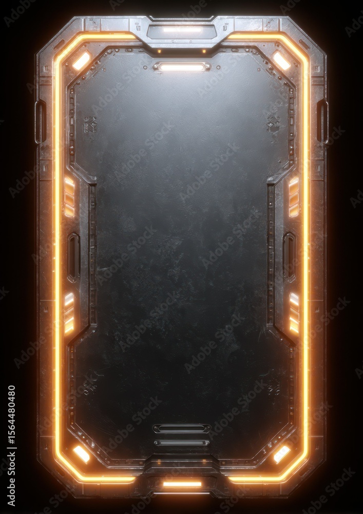 Poster Futuristic Panel Design with Illuminated Borders and Metallic Texture Perfect for Digital Display