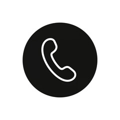 Dark round button featuring a simplistic telephone receiver icon, ideal for communication or contact designs, transparent background